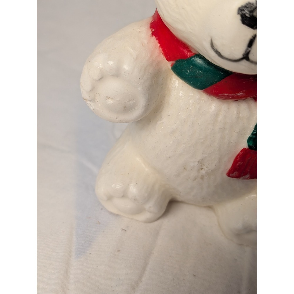 Vintage Christmas Polar Bear Wax Figurine Red Green Scarf Hat Holiday Decor - Picture 5 of 8